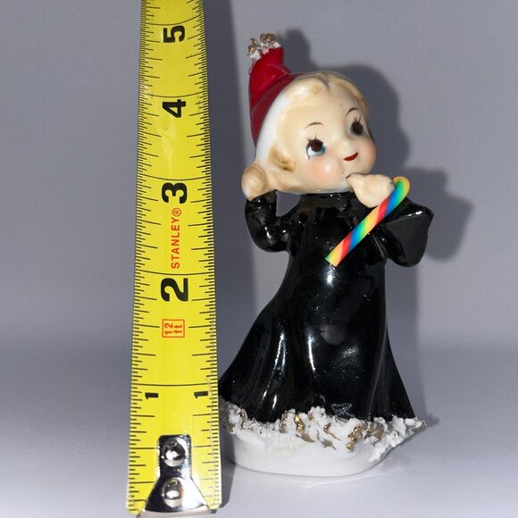 Vintage Dancing Angel Pixie Elf Santa Helper Ceramic Pixie Black Gown Candy Cane - Picture 9 of 13